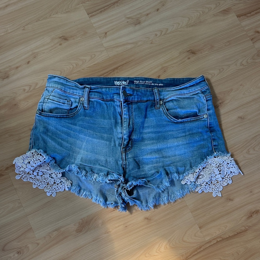 Stylish Blue Denim Shorts with Lace Detail